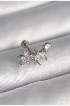 316L Çelik Gümüş Renk Zirkon Taşlı Yıldız Model Tragus Piercing