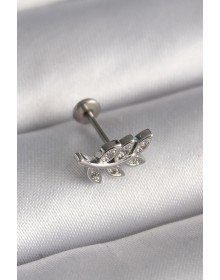 316L Çelik Gümüş Renk Dal Model Zirkon Taş Detaylı Tragus Piercing