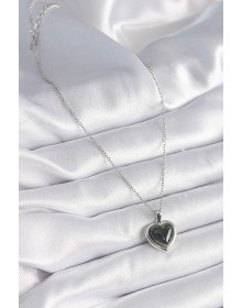 316L Çelik Gümüş Renk Yeşil Mineli Kalp Model Kadın Kolye