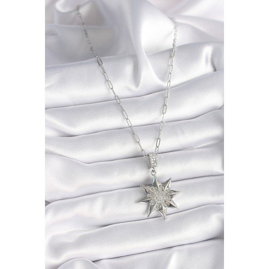 316L Çelik Gümüş Renk Zirkon Taşlı Kutup Yıldızı Model Kadın Kolye 316L Çelik Gümüş Renk Zirkon Taşlı Kutup Yıldızı Model Kadın Kolye