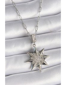 316L Çelik Gümüş Renk Zirkon Taşlı Kutup Yıldızı Model Kadın Kolye