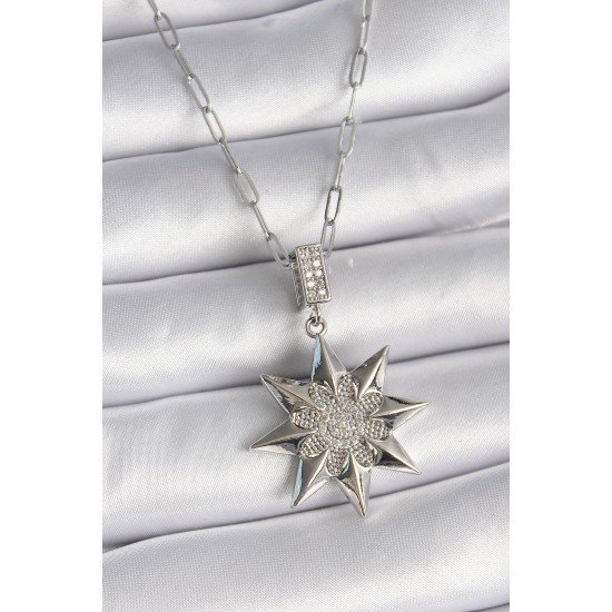 316L Çelik Gümüş Renk Zirkon Taşlı Kutup Yıldızı Model Kadın Kolye 316L Çelik Gümüş Renk Zirkon Taşlı Kutup Yıldızı Model Kadın Kolye