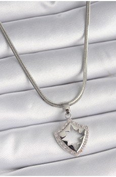 316L Çelik Gümüş Renk İtalyan Zincir Zirkon Taşlı Kutup Yıldızı İşleme Model Kadın Kolye