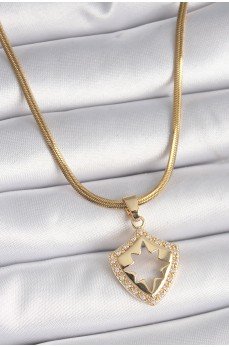 316L Çelik Gold Renk İtalyan Zincir Zirkon Taşlı Kutup Yıldız İşleme Kadın Kolye