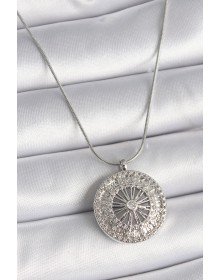 316L Çelik Gümüş Renk Zirkon Taşlı 12 Burç Madalyon Model Kadın Kolye