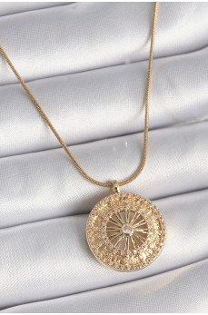 316L Çelik Gold Renk Zirkon Taşlı 12 Burç Madalyon Model Kadın Kolye