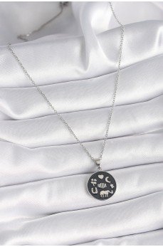 316L Çelik Gümüş Renk Siyah Renk Şans Kolyesi