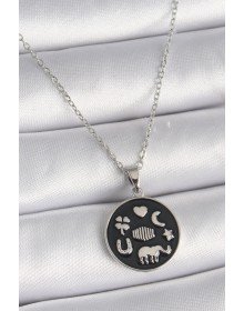 316L Çelik Gümüş Renk Siyah Renk Şans Kolyesi