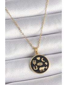 316L Çelik Gold Renk Siyah Şans Kolyesi