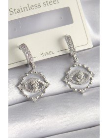 Pirinç Gümüş Renk Zirkon Taşlı Göz Model Kadın Küpe
