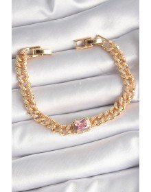 Pirinç Gold Renk Pembe Kare Zirkon Taşlı VIP Seri Kadın Bileklik