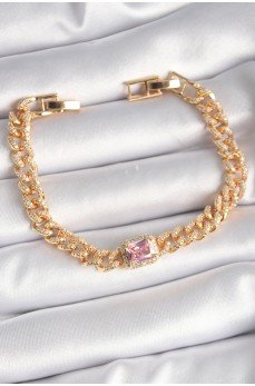 Pirinç Gold Renk Pembe Kare Zirkon Taşlı VIP Seri Kadın Bileklik