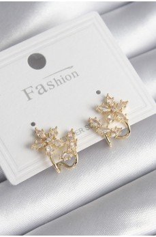 Pirinç Gold Renk Zirkon Taşlı Çiçek Model Kadın Küpe