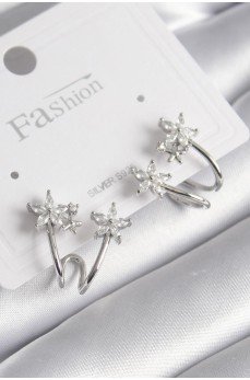 Pirinç Gümüş Renk Zirkon Taşlı Çiçek Model Kadın Küpe