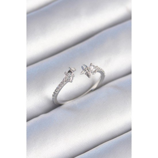 Pirinç Gümüş Renk Zirkon Taş Detay Yıldız Model Kadın Yüzük Pirinç Gümüş Renk Zirkon Taş Detay Yıldız Model Kadın Yüzük