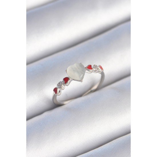 Pirinç Gümüş Renk Beyaz Mineli Kalp Model Zirkon Taş Detaylı Kadın Yüzük Pirinç Gümüş Renk Beyaz Mineli Kalp Model Zirkon Taş Detaylı Kadın Yüzük