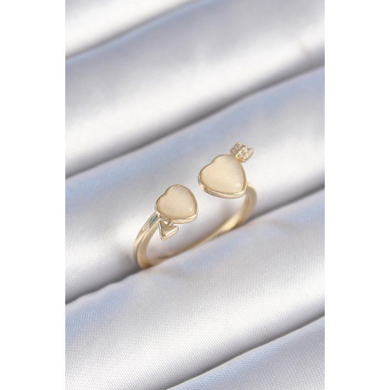 Pirinç Gold Renk Beyaz Mineli Kalp Model Kadın Yüzük Pirinç Gold Renk Beyaz Mineli Kalp Model Kadın Yüzük