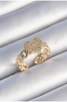 Pirinç Gold Renk Zincir Kordon Zirkon Taşlı Kalp Model Kadın Yüzük Pirinç Gold Renk Zincir Kordon Zirkon Taşlı Kalp Model Kadın Yüzük