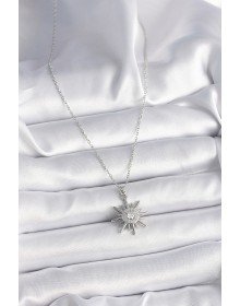 316L Çelik Gümüş Renk Zincir Zirkon Taşlı Güneş Model Kadın Yüzük