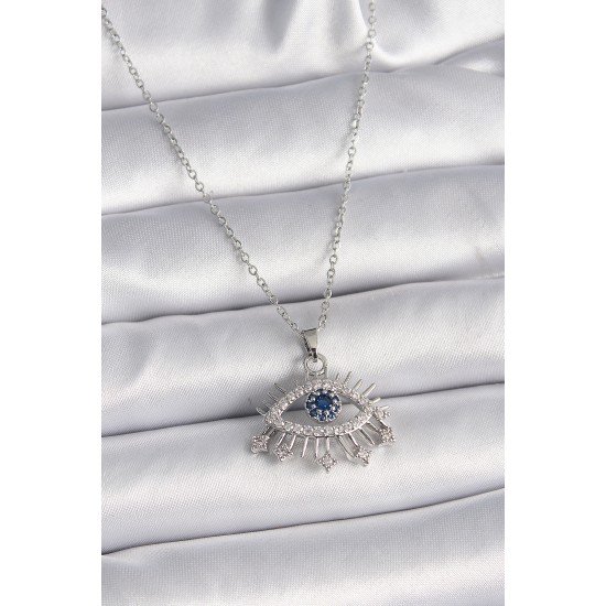 316L Çelik Gümüş Renk Zincir Zirkon Taşlı Göz Model Kadın Kolye 316L Çelik Gümüş Renk Zincir Zirkon Taşlı Göz Model Kadın Kolye