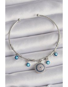 Pirinç Gümüş Renk Sallantı Zirkon Taşlı Nazar Boncuk Figür Charm Bileklik