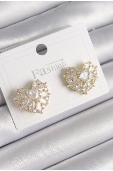 Pirinç Gold Renk Zirkon Taşlı Kalp Model Kadın Küpe