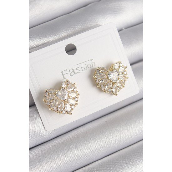 Pirinç Gold Renk Zirkon Taşlı Kalp Model Kadın Küpe Pirinç Gold Renk Zirkon Taşlı Kalp Model Kadın Küpe