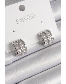 Pirinç Gümüş Renk Çift Sıra Zirkon Taşlı Kadın Küpe