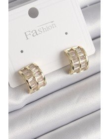 Pirinç Gold Renk Çift Sıra Zirkon Taşlı Kadın Küpe
