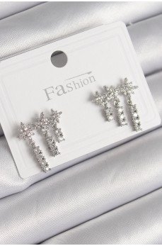 Pirinç Gümüş Renk Zirkon Taşlı 3'Lü Sallantı Yıldız Model Kadın Küpe