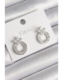 Pirinç Gümüş Renk Zirkon Taşlı Halka Model Çiçek Figür Kadın Küpe