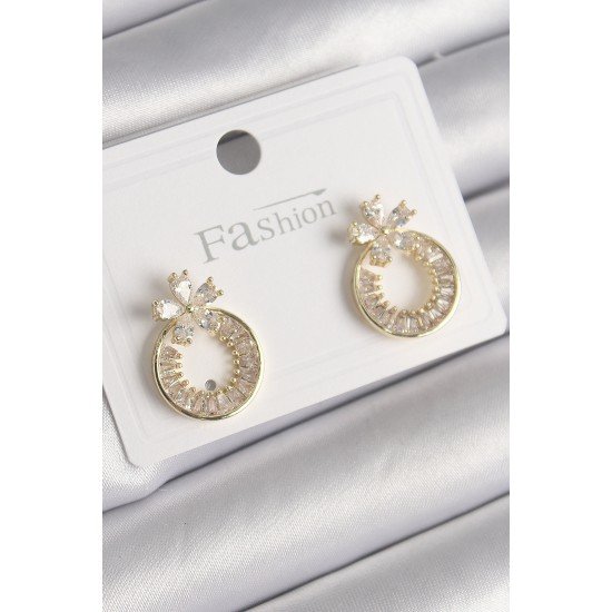 Pirinç Gold Renk Zirkon Taşlı Halka Model Çiçek Figür Kadın Küpe Pirinç Gold Renk Zirkon Taşlı Halka Model Çiçek Figür Kadın Küpe