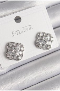 Pirinç Gümüş Renk Zirkon Taşlı Yonca Model Kadın Küpe