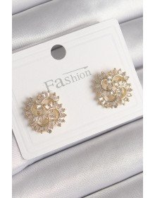 Pirinç Gold Renk Zirkon Taşlı Yonca Model Kadın Küpe