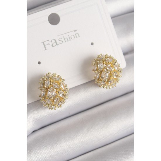 Pirinç Gold Renk Zirkon Taşlı Kadın Küpe Pirinç Gold Renk Zirkon Taşlı Kadın Küpe