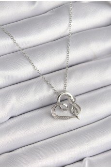 316L Çelik Gümüş Renk Zincir Zirkon Taş Detaylı Kalp Model Sonsuzluk Detay Kadın Kolye