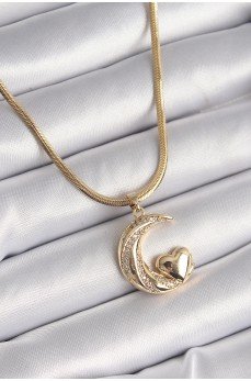 316L Çelik Gold Renk Çelik İtalyan Zincir Zirkon Taşlı Halil Figür Kalp Detay Kadın Kolye