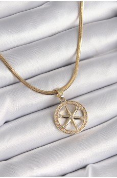 316L Çelik Gold Renk İtalyan Zincir Zirkon Taşlı Kutup Yıldız Model Kadın Kolye