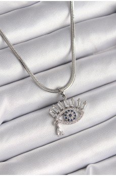316L Çelik Gümüş Renk İtalyan Zincir Zirkon Taşlı Göz Model Kadın Kolye
