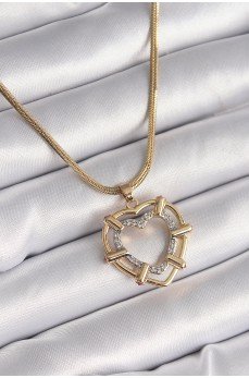 316L Çelik Gold Renk İtalyan Zincir Mix Renk Zirkon Taşlı Kalp Model Kadın Kolye