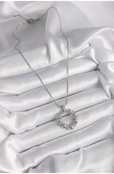 316L Çelik Gümüş Renk Zincir Zirkon Taş Detaylı Bombeli Halka Model Kadın Kolye