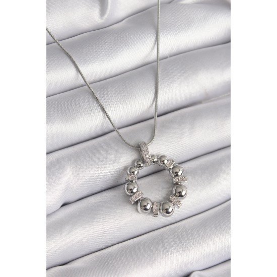 316L Çelik Gümüş Renk Zincir Zirkon Taş Detaylı Bombeli Halka Model Kadın Kolye 316L Çelik Gümüş Renk Zincir Zirkon Taş Detaylı Bombeli Halka Model Kadın Kolye