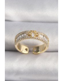 Pirinç Gold Renk Zirkon Taşlı Yıldız İşleme VIP Seri Kadın Yüzük