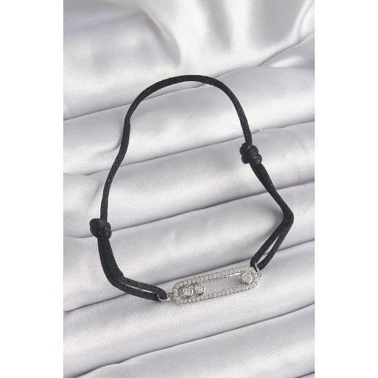 Siyah Renk İpli Asansör Zirkon Taşlı Gümüş Messika Model Kadın Bileklik Siyah Renk İpli Asansör Zirkon Taşlı Gümüş Messika Model Kadın Bileklik