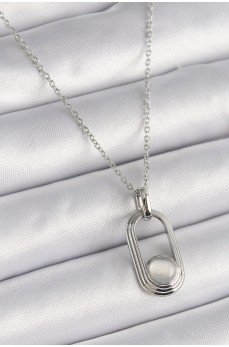 316L Çelik Gümüş Renk Zincir Beyaz Kedi Göz Model Kadın Kolye