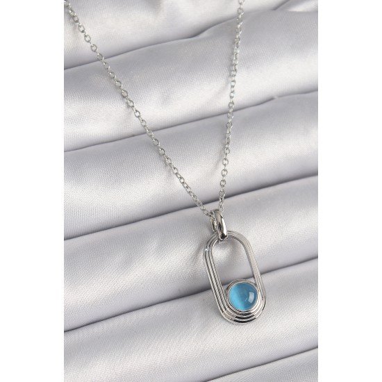 316L Çelik Gümüş Renk Zincir Mavi Kedi Göz Model Kadın Kolye 316L Çelik Gümüş Renk Zincir Mavi Kedi Göz Model Kadın Kolye