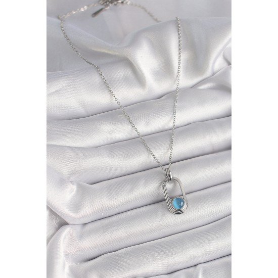 316L Çelik Gümüş Renk Zincir Mavi Kedi Göz Model Kadın Kolye 316L Çelik Gümüş Renk Zincir Mavi Kedi Göz Model Kadın Kolye