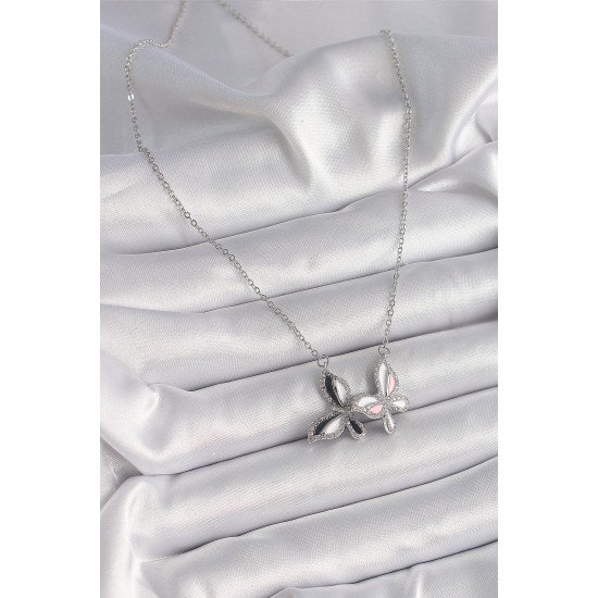 316L Çelik Gümüş Renk Zincir Zirkon Taşlı Renkli Kelebek Model Kadın Kolye 316L Çelik Gümüş Renk Zincir Zirkon Taşlı Renkli Kelebek Model Kadın Kolye
