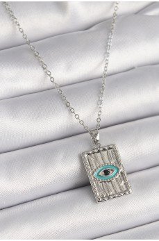 316L Çelik Gümüş Renk Zirkon Taşlı Göz İşleme Detaylı Plaka Model Kadın Kolye