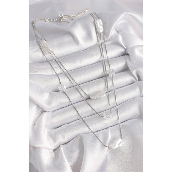 Pirinç Gümüş Renk Ezme İnci Model Çoklu Kadın Kolye Pirinç Gümüş Renk Ezme İnci Model Çoklu Kadın Kolye